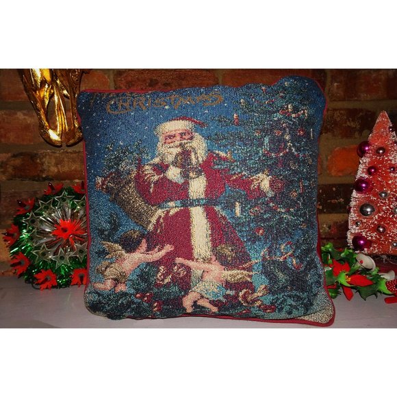Vintage Cross Stitch Santa & Angels Pillow Christmas decorative farmhouse - Picture 1 of 8